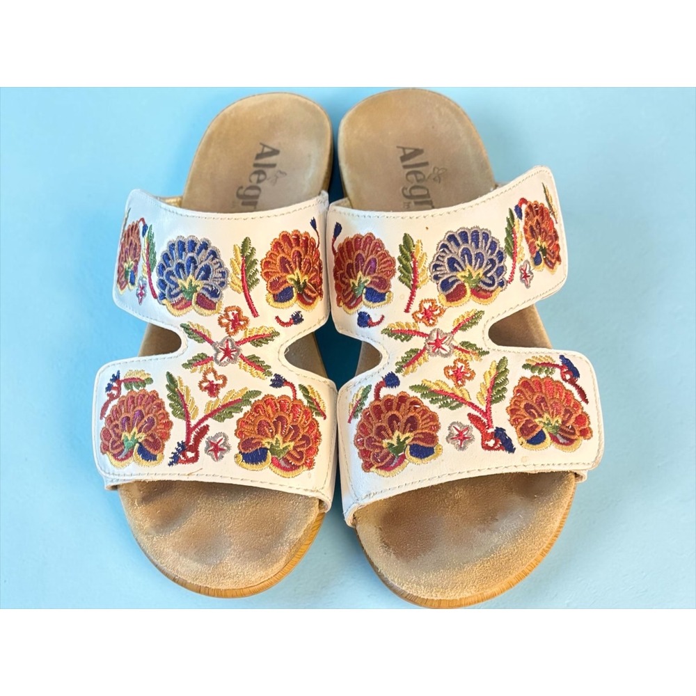 Alegria by PG Lite LIN-600N Embroidered Floral Leather Slide Sandals EU 37 – EUC